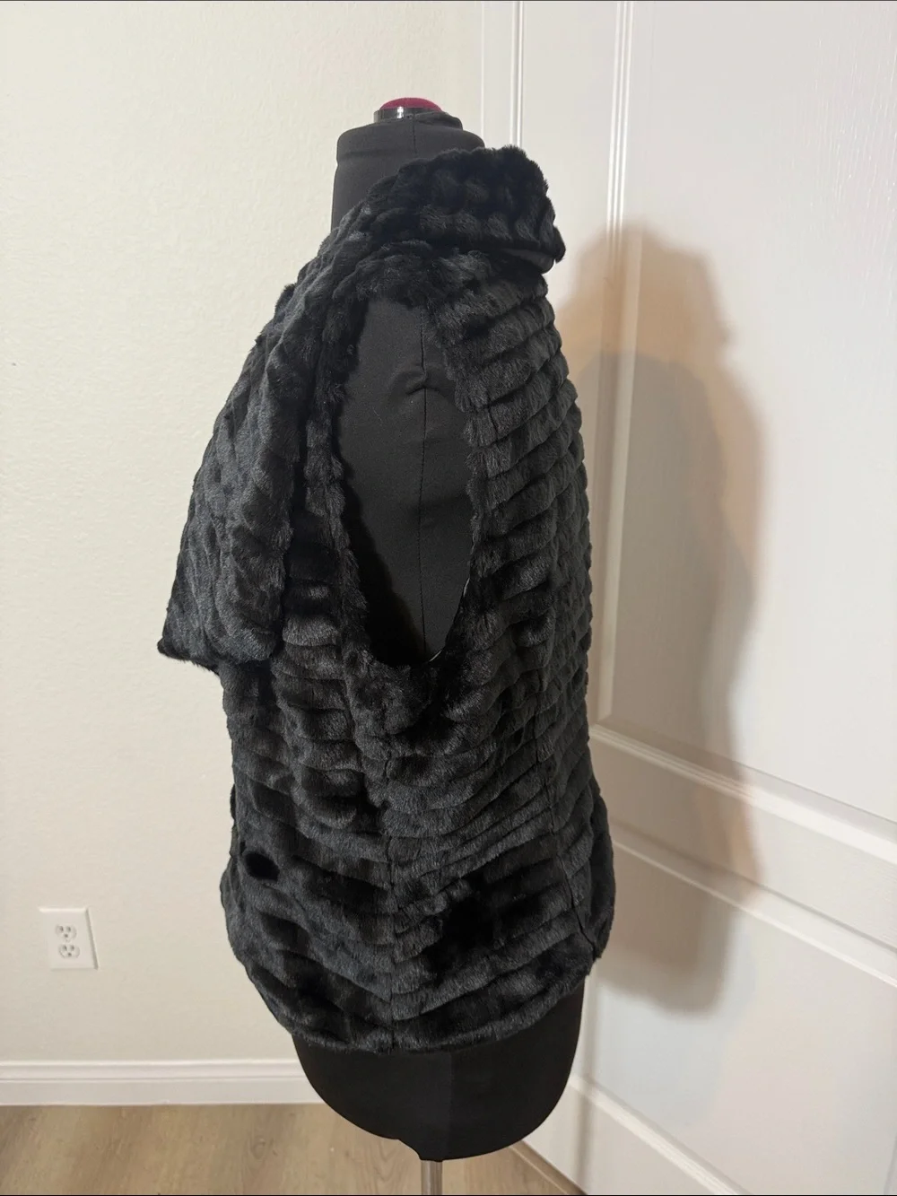 Gorgeous Tribal Black Faux Fur Open Front Vest